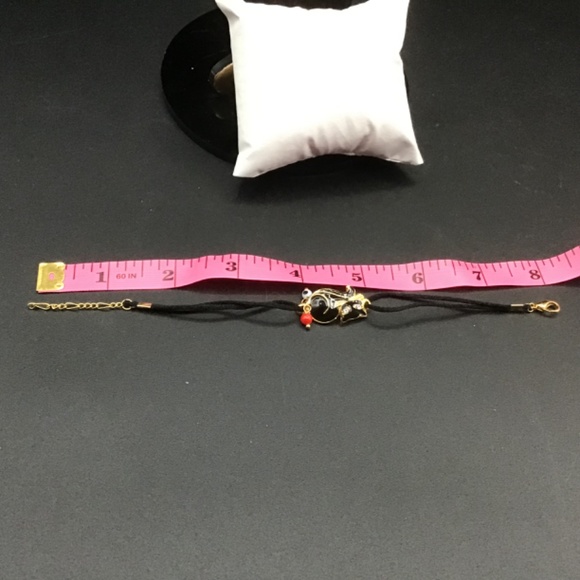 Black & Gold Tone Metal Cat Cord Bracelet with Dangle - Picture 6 of 6